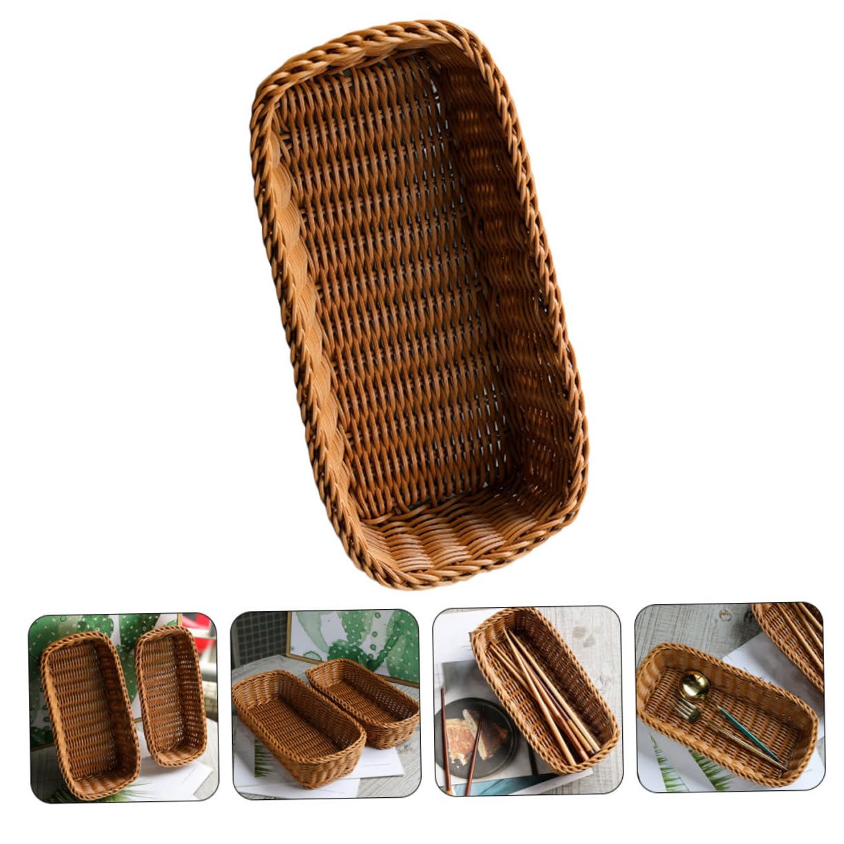4 Piezas Cesta de Almacenamiento Woven para Cubiertos y Utensilios Organizador de Rattan Artificial para Cocina y Comedor