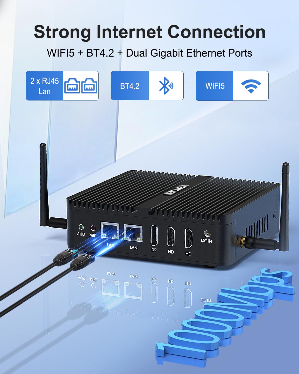 Mini pc senza ventola N95, Fanless PC desktop Computer, Dual HD, DP, 2xCOM, LAN RJ45, WiFi, BT4.2, Auto Power On, Uso Ufficio/Casa/Business, Server Industriale, Win 11/Linux, 8GB RAM 256GB SSD