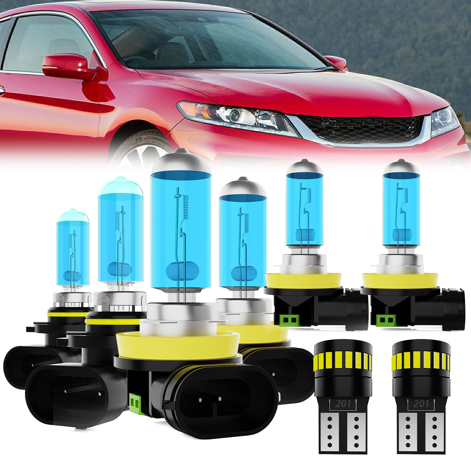 Headlight Bulbs License Plate Lights Fit For Honda Accord 2013-2015, 2008-2012 Coupe, 9005 High Beam + H11 Low Beam + H11 Fog Lights Halogen Lights + License Plate Lights, 6000K White
