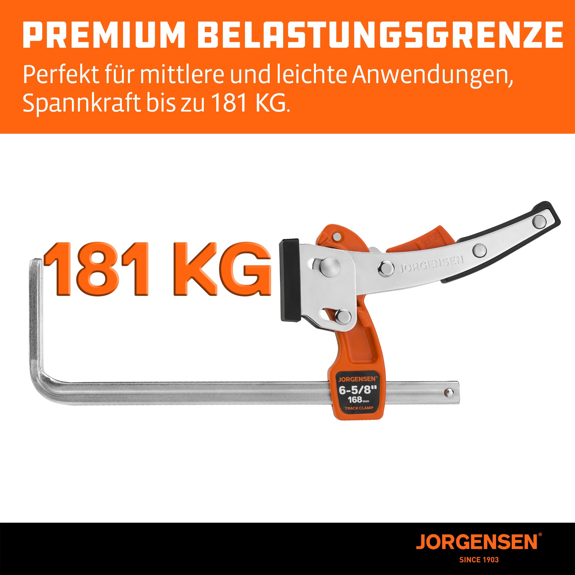 JORGENSEN 2er-Set Schnellspannzwingen, Hebelzwingen für Führungsschienen, mit Verriegelungsmechanismus, Spannkraft bis 181 kg, Spannweite 168 mm