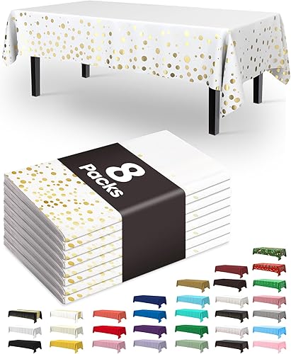 Miniatura 32 de Pureegg Juego de 8 manteles de plástico desechables, 54 x 108 pulgadas, manteles para fiestas, picnic, bodas, manteles decorativos, rectangulares