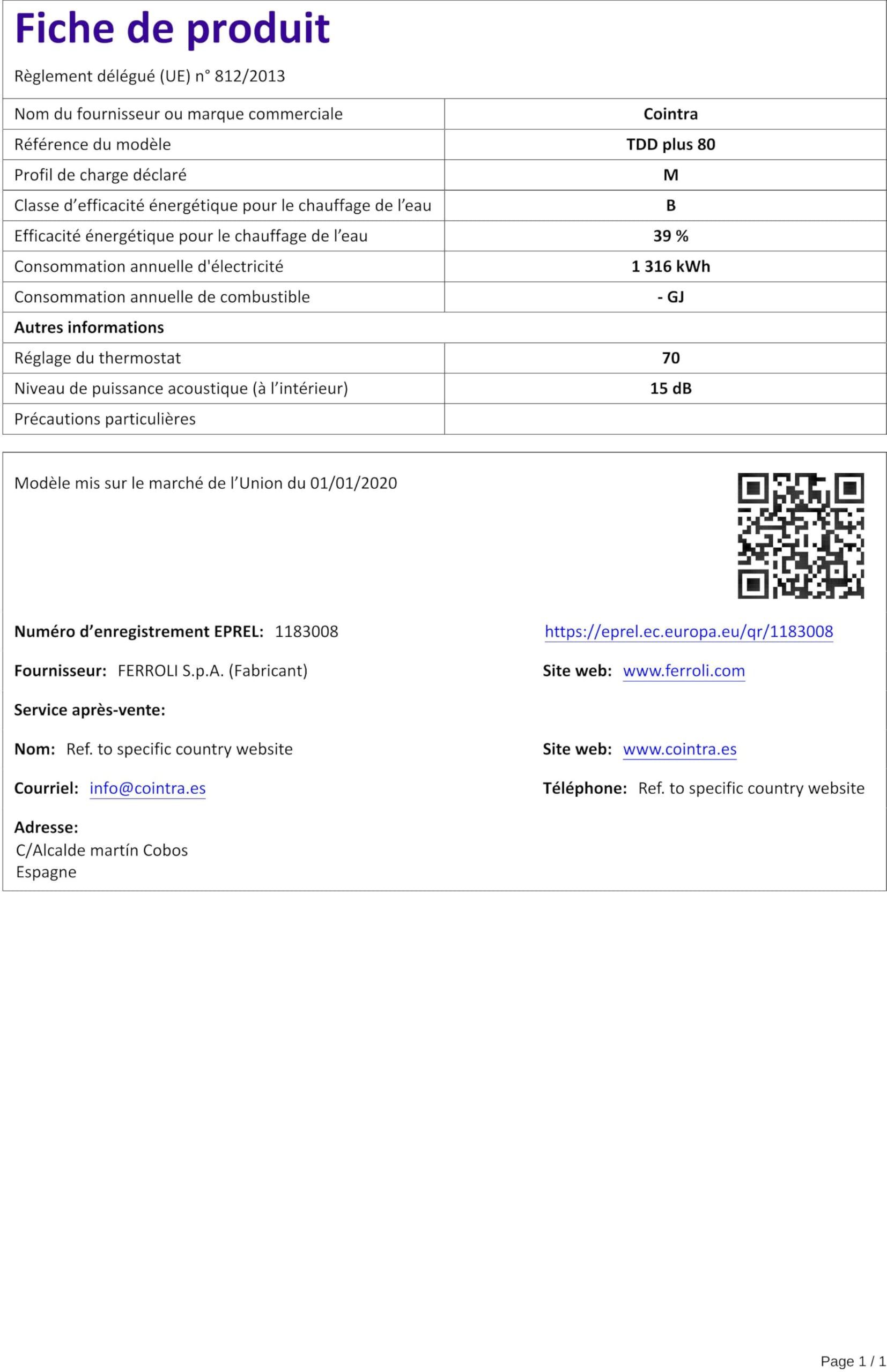Cointra Termo Electrico TDD Plus 80 WiFi
