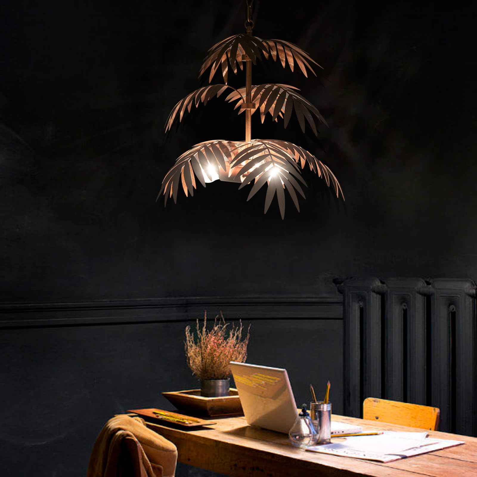 Retro Tropical Coconut Leaf Chandelier LED Scandinavian Tree Branch Iron Ceiling Light Home Decoration Lamps and Lanterns Hotel Club Decoration Lamps and Lanterns