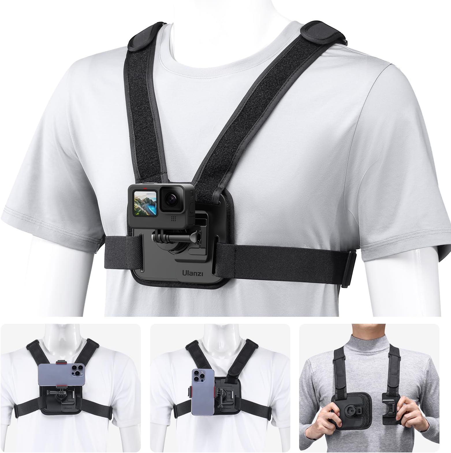 Chest Strap Mount for Gopro ULANZI Go Quick II CM028 Chesty Strap Harness + Phone