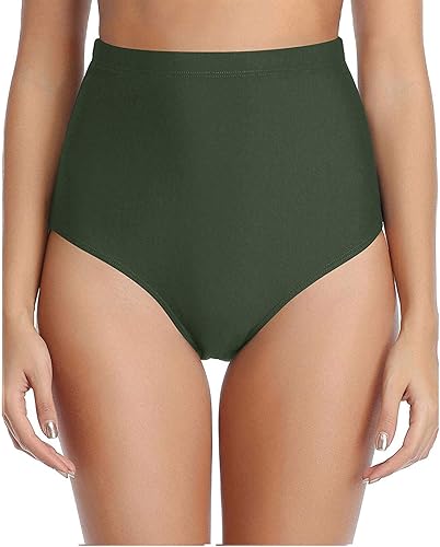 DGQPLPD Traje de baño de cintura alta para mujer, parte inferior con control de abdomen, parte inferior fruncida, parte inferior de bikini de talle