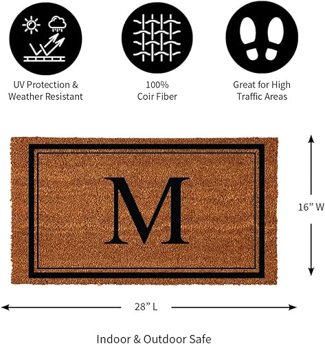 Miniatura 2 de Evergreen Flag Tapete de entrada con monograma, letra M, 28 x 16 pulgadas, fibra de coco natural que atrapa la suciedad, para todas las estaciones,