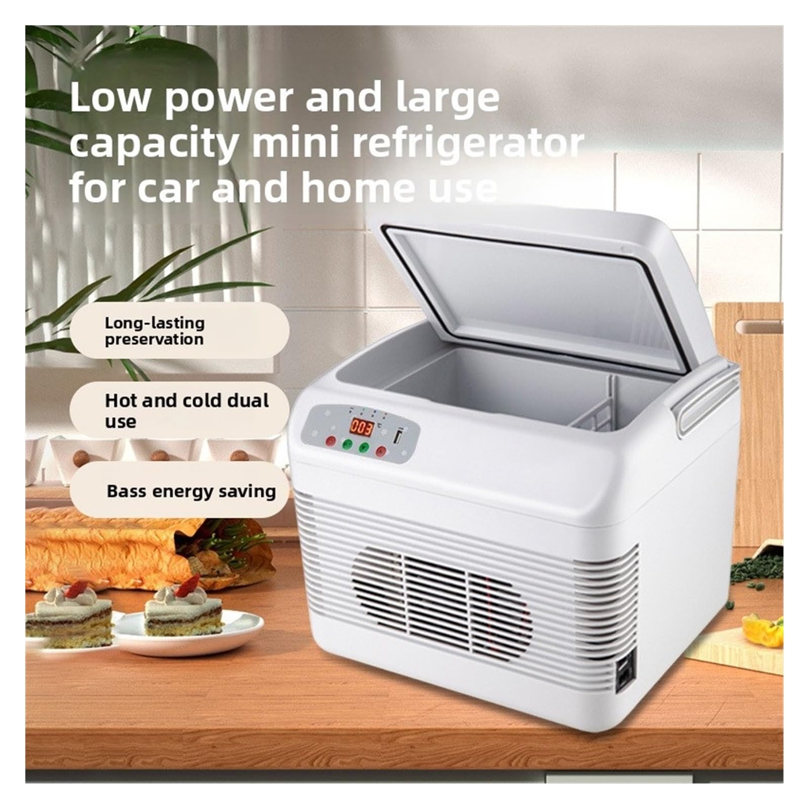Refrigerador de Coche de 12 litros con Sistema Dual y Pantalla Digital, USB, for Cargar teléfonos móviles, minicontenedor de calefacción for Coche de Doble propósito.(For Car)