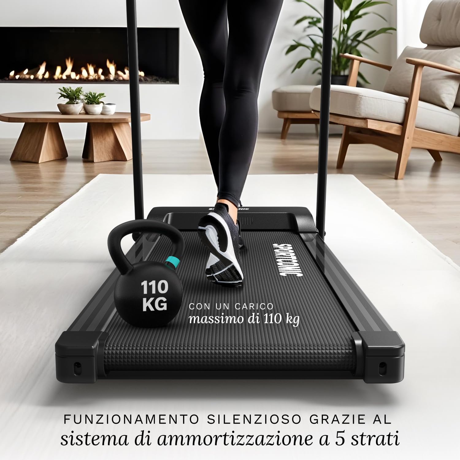 Sportconic Tapis Roulant Elettrico Pieghevole con Inclinazione, Walking Pad Silenzioso Salvaspazio, Tapirulan da Casa per Allenamento Ufficio (Escluso il tappetino protettivo, 1-12 km/h (T140))