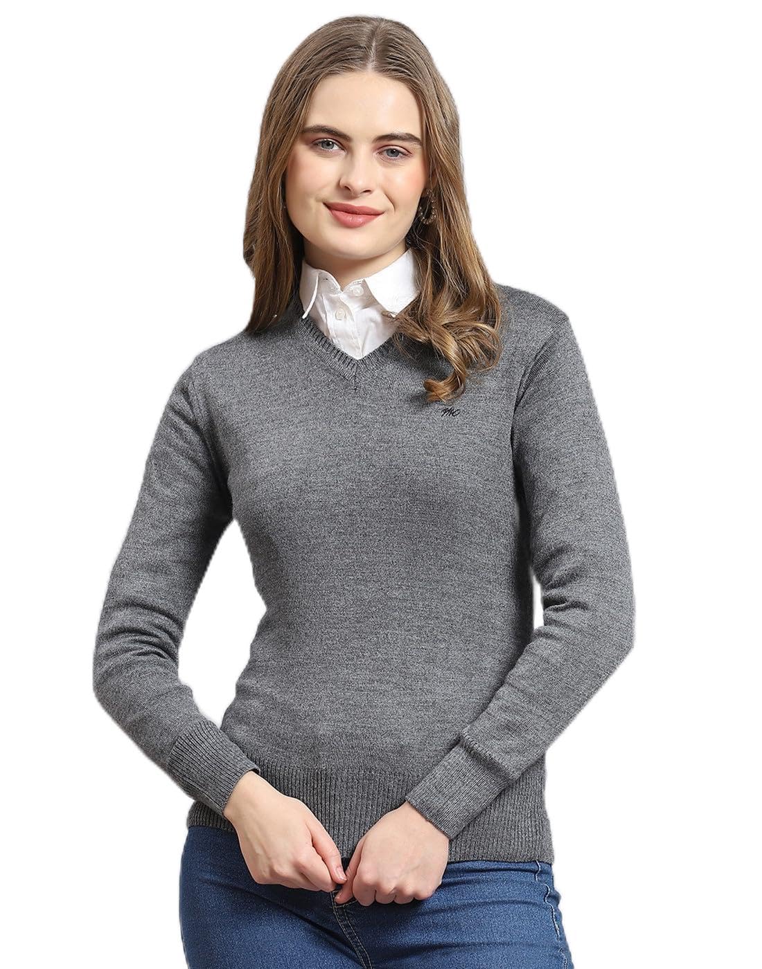 monte carlo Womens Solid V Neck Full Sleeve Modal Nylon Casual Sweater (1232740TP)-picture-31