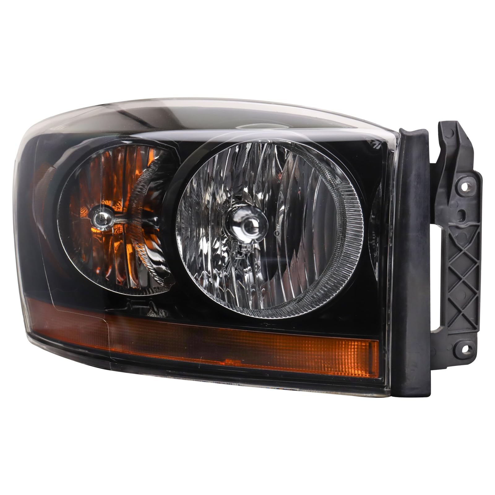 TRQ Passenger Side Headlight Assembly Black Bezel Compatible with 2006-2008 Dodge Ram 1500 2006-2009 2500 3500 With Amber Bar CH2519115