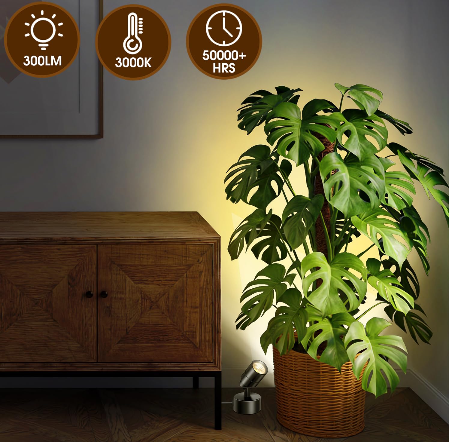FZWLE 1 Pack Dimmable Spot Lights Indoor, Uplighting Indoor Spotlight with Timer and Remote, 3000K/4000K/5000K Adjustable LED Up Lights, Spot Lights Indoor Accent Uplighting for Plants