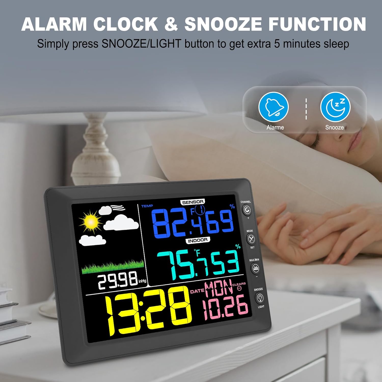 Urageuxy Weather Station Wireless Indoor Outdoor, 8.3 Inch Color Display Digital Clock, Outdoor Weather Stations Wireless with Remote Sensor, Clock, Dew Point, Temperature, Humidity, Weather Forecast