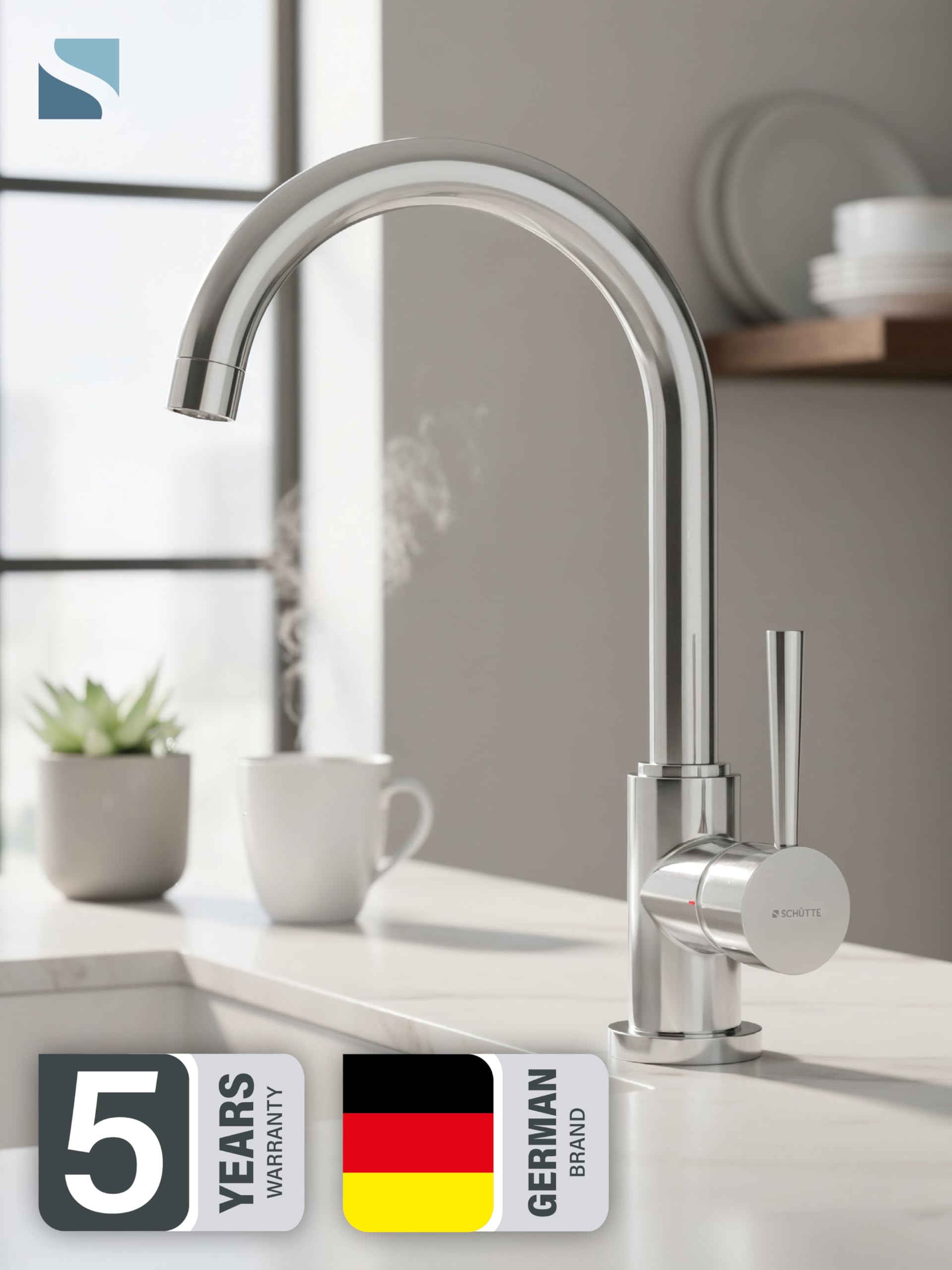 Grifo de cocina SCHÜTTE Cornwall, grifo de cocina, mezclador de fregadero giratorio 360 grados para fregaderos dobles, 79116 cromado