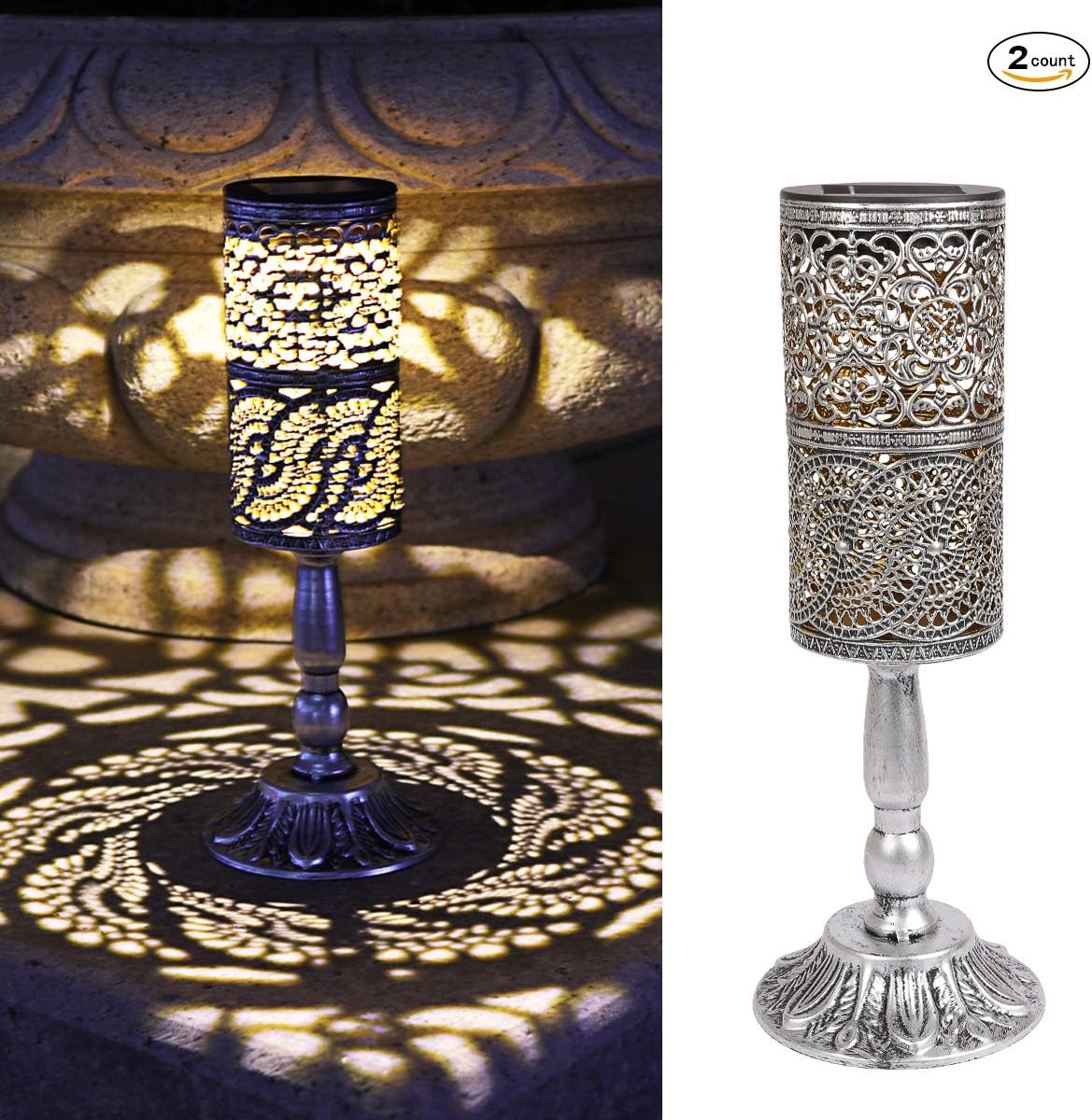 Ulmisfee 2 Pcs,Solar Lights Retro Candlestick Solar Table lamp for Indoor Outdoor Home Antique Table lamp,Solar Powered Lights Garden Yard Art Decor