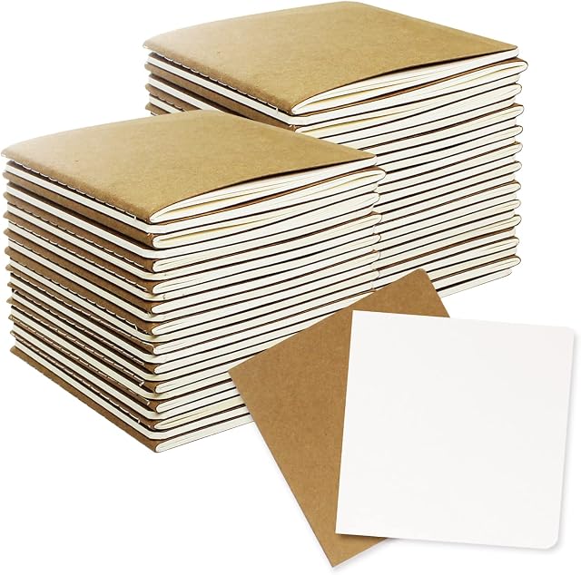 ZMCYN 48 Pack Kraft Cover Blank Notebook Journals 10.3 x 10.3cm (4 x 4 inch), Mini Pocket Notebook Small Notepad for Kids, Students,Travelers (24 sheets/48 pages)