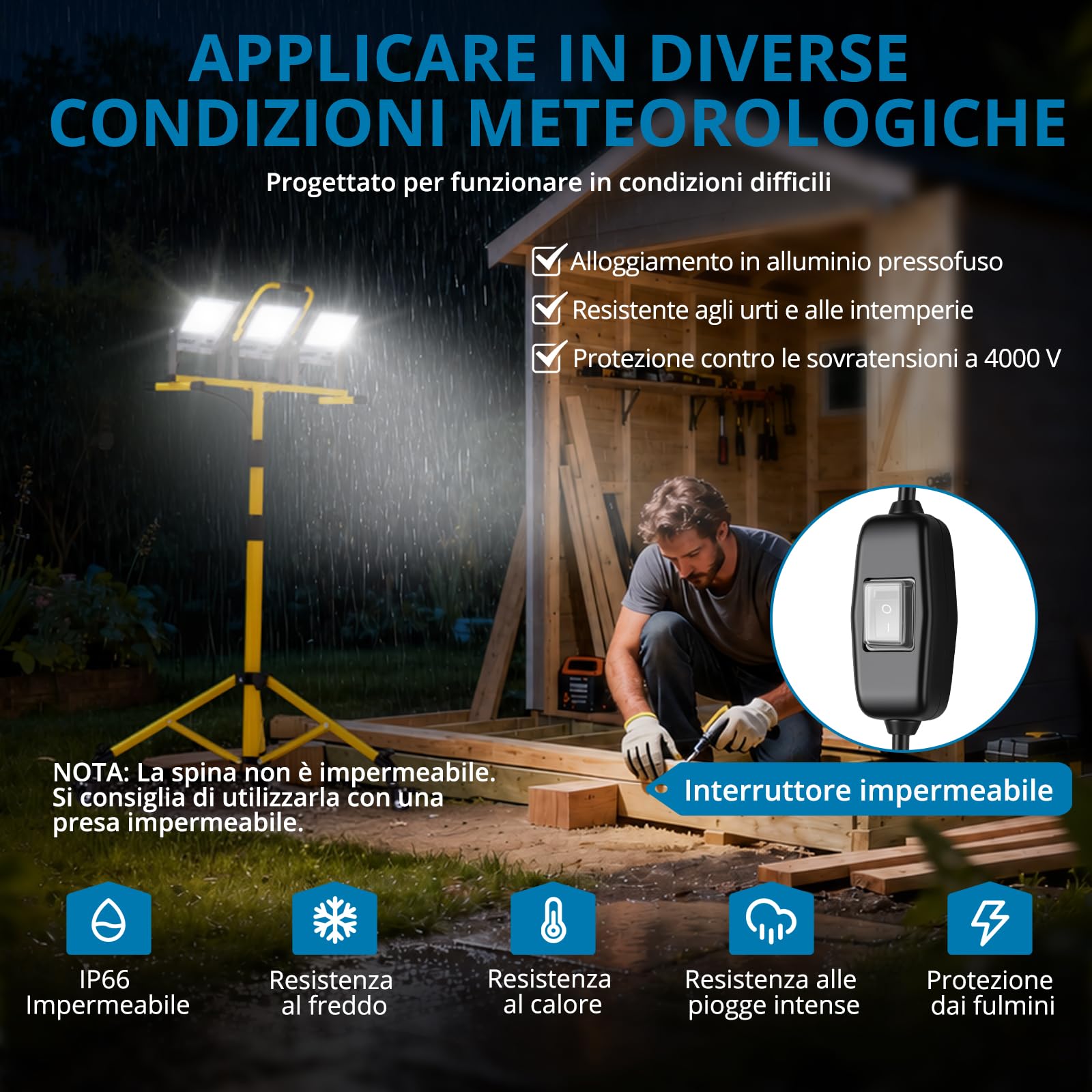 AUTOUTLET 3x 70W 23504LM Faro da Cantiere con Treppiede Allungabile e Ruote | Faretto Led da Esterno con Interruttore e Cavo di Alimentazione da 5 M,IP66 Impermeabile,per Garage Officina Campeggio