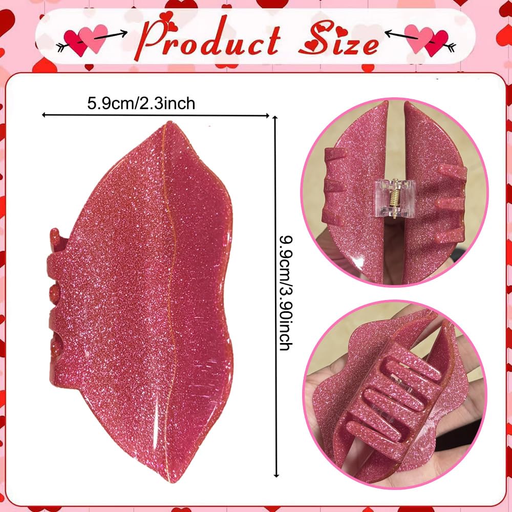 Valentine’s Day Hair Claw Clips - Cute Sexy Lips Shape Hair Clips for Women, Valentine’s Day Hair Accessories Pink Lips Glitter Design Hair Jaw Clip Strong Hold No-slip Acrylic Clamp Clips Party Gifts image 2