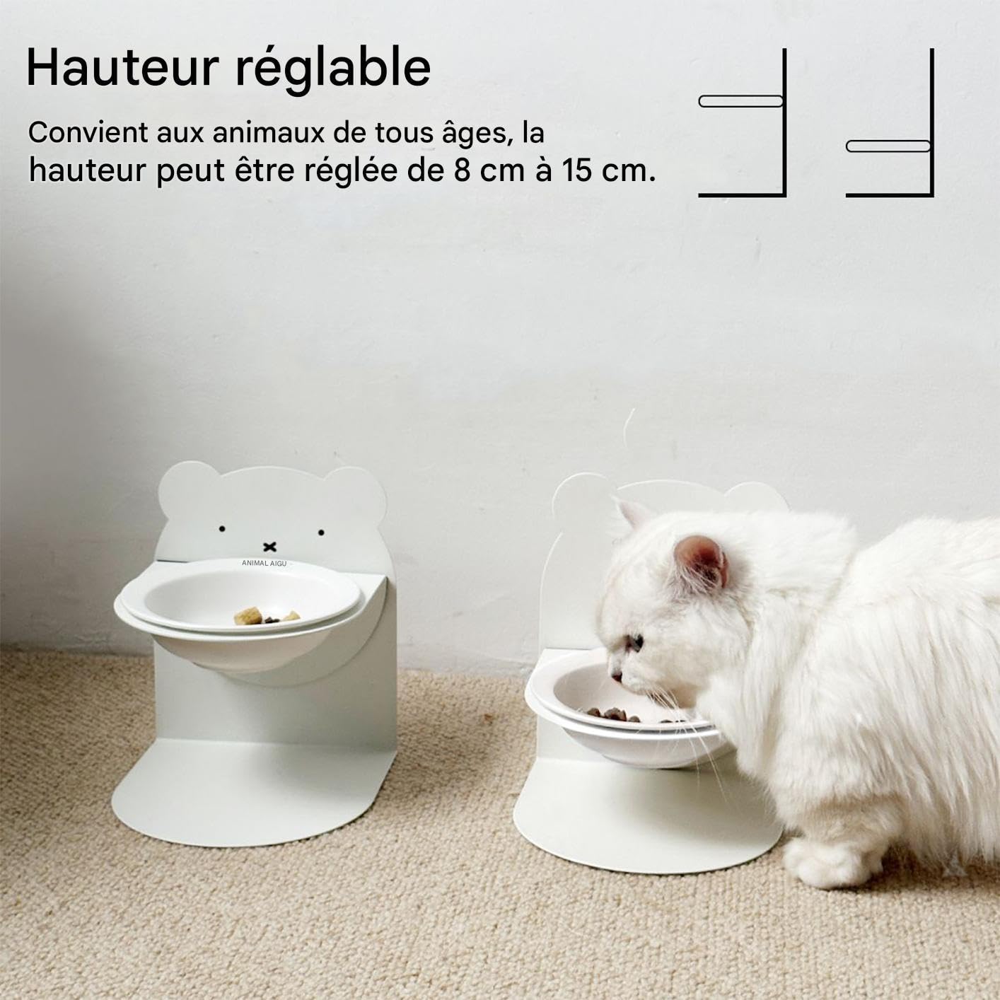 Bol pour Chat Hauteur réglable en céramique Anti-débordement inclinée