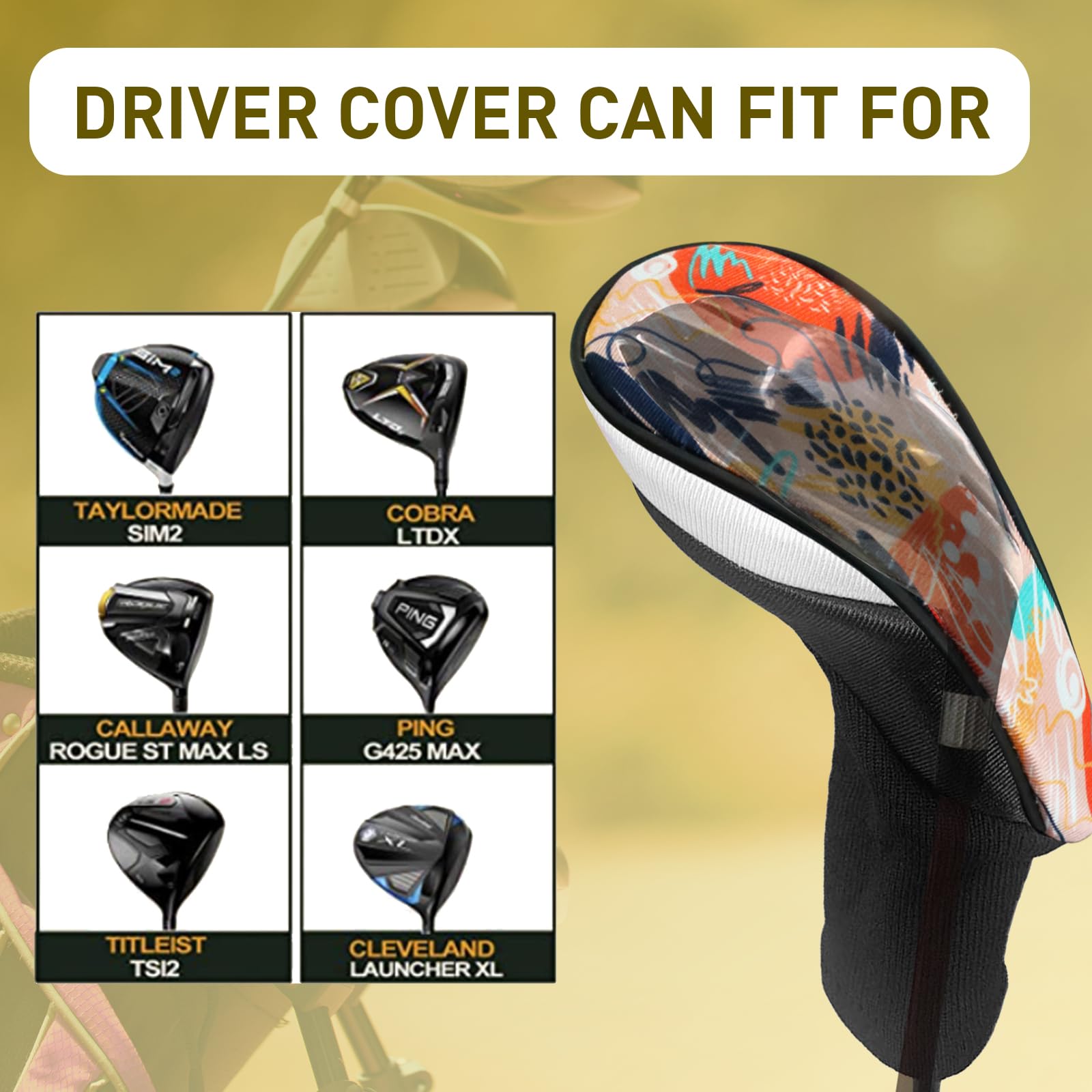 Couvre Club De Golf Bois 5 Pièces Conducteur 1 3 5 Hybrid Driver Fairway Woods Capuchons Long Neck, Covers Golf Head pour Femme Homme Enfant Cadeaux