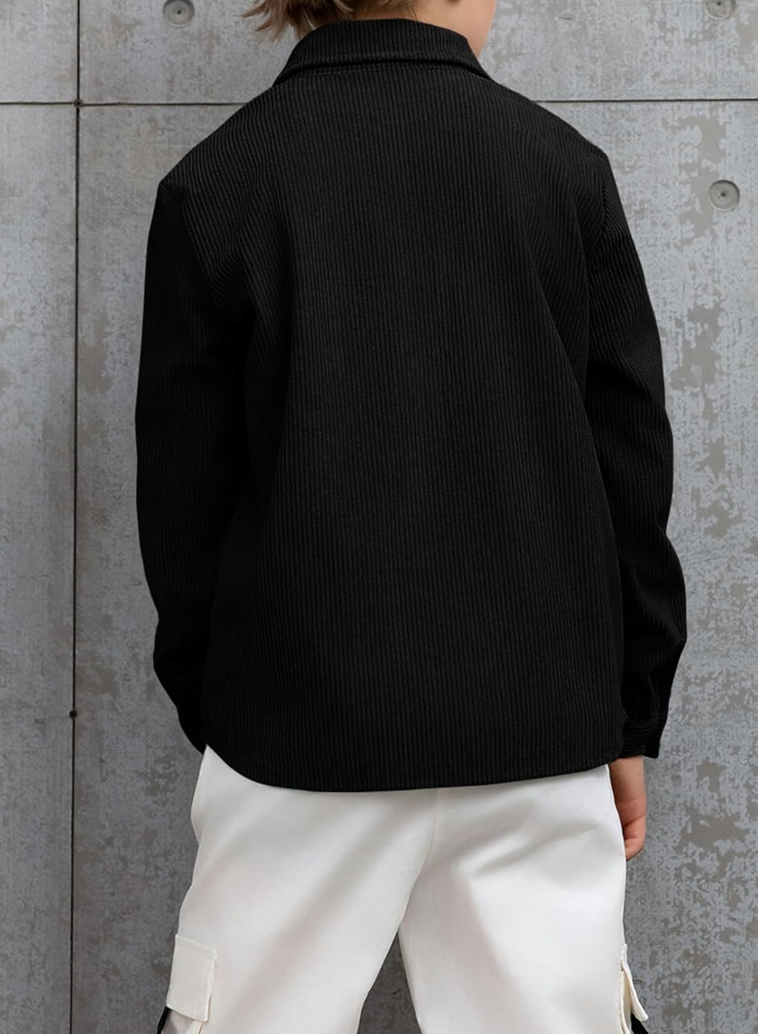 blibean Boy Corduroy Long Sleeve Shirt Shacket with Pockets Size 6-15 Years Old 14-15 Years A Black image 3 of 6 B0CKL3VZ9D