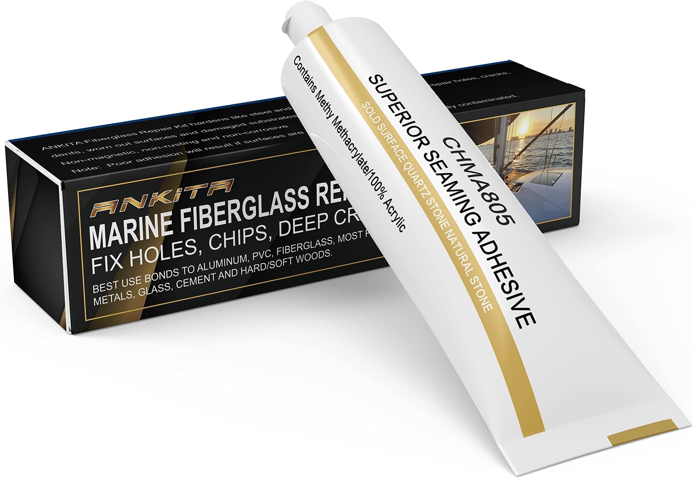 Marine Fiberglass Repair Kit for Boats - Gel Coat Repair kit for Boats - Epoxy Filler for Fiberglass Boats Fix Holes, Chips, Deep Cracks, Chip Fix - White
