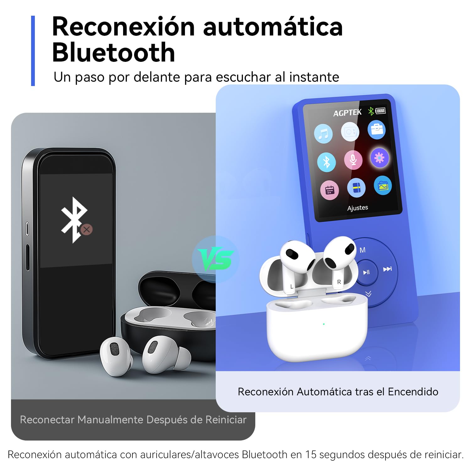 64GB Reproductor MP3 Bluetooth 5.3 con Caja, AGPTEK MP3 Player, Reproductor MP3 Deportivo Portátil, 1.8" Pantalla de 70H de Reproducción, MP3 de Niños Radio FM, Azul