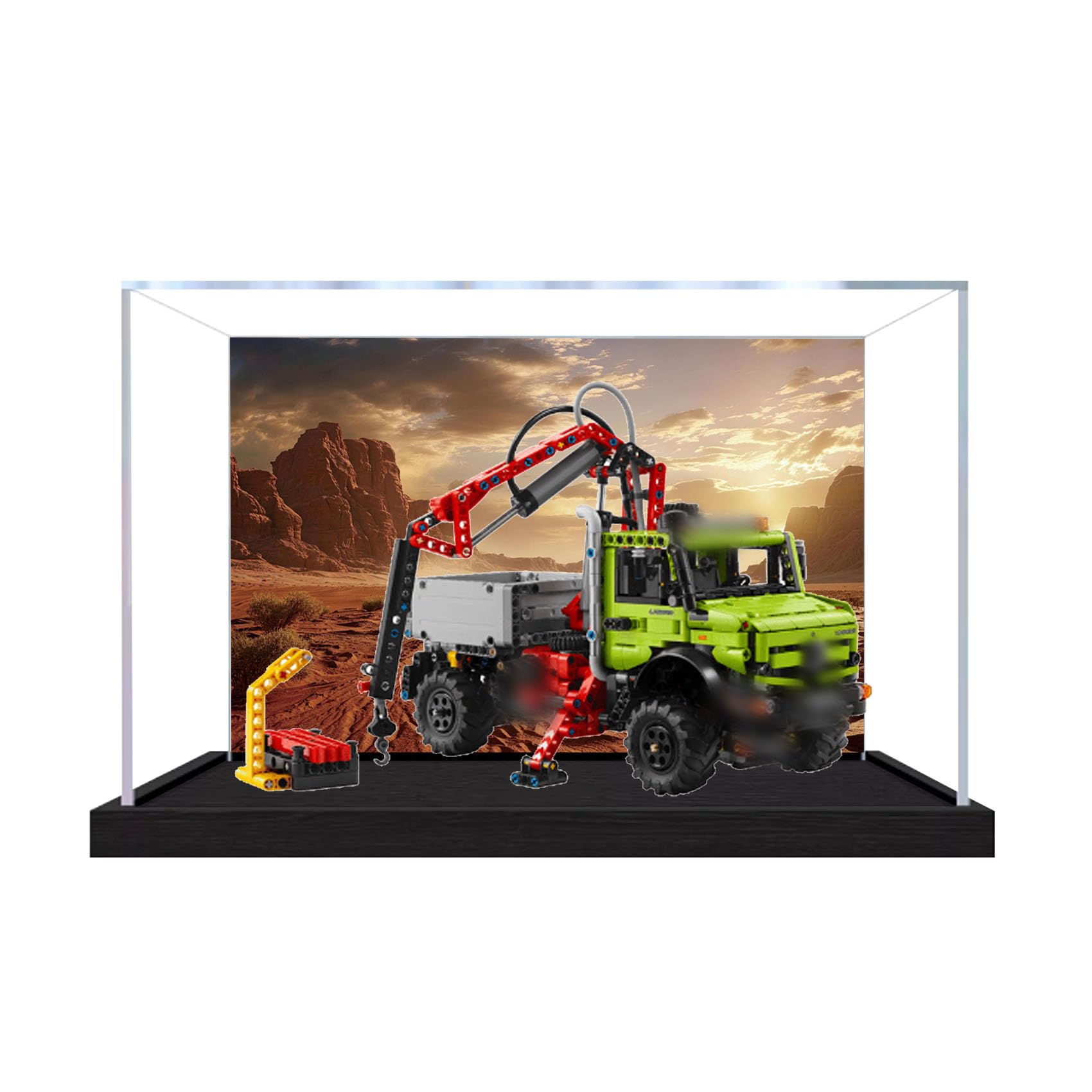 Acrylic Display Case for Le-go 42242 Crane Truck Model, Dustproof Display Box (display box only) (StyleA Background 3mm)