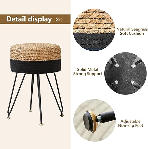 Miniatura 5 de Taburete de maquillaje de tocador, taburete otomano de pasto natural tejido a mano, taburete moderno multifuncional, taburete de tocador con