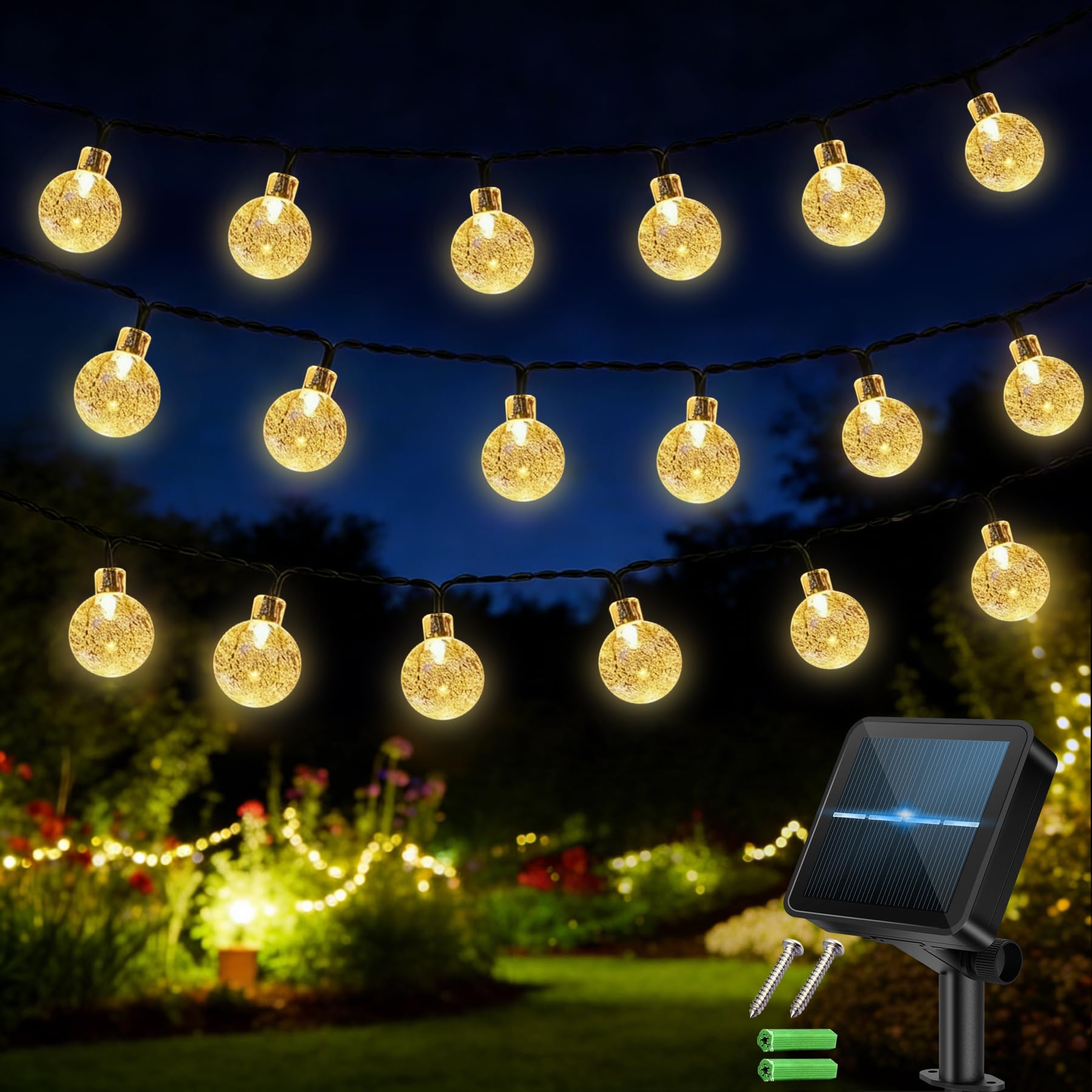 100LED Solar Fairy Fairy Lights Outdoor, 12M/39FT Solar Garden Lights，Waterproof Solar Powered Globe Lights, 8 Modes with 8-Hour Timer, Suitable for Garden, Yard, Decoration,Party, Home(Warm White)