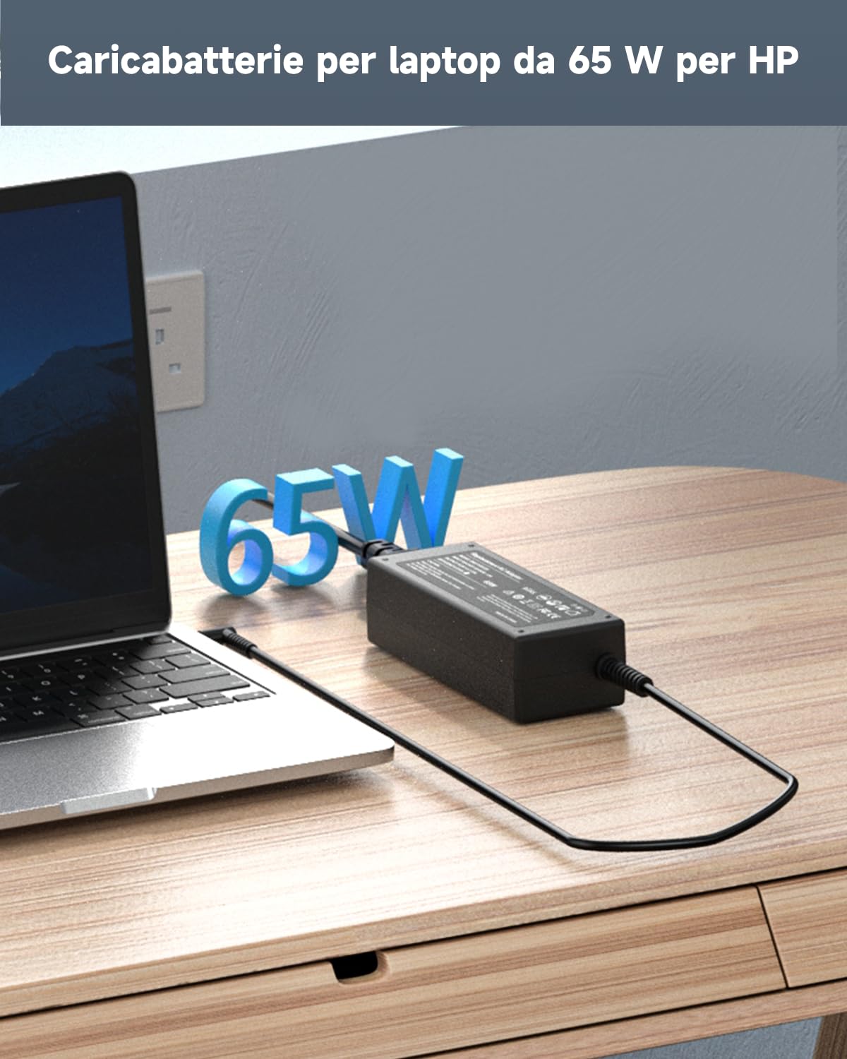 65W Caricatore Portatile Alimentatore per HP Pavilion x360 11 13 14 15, Elitebook 840 850 Probook 430 440 450 Envy 13 15 HP 240 250 255 G6 G7 741727-001 710412-001 Caricabatterie Adattatore