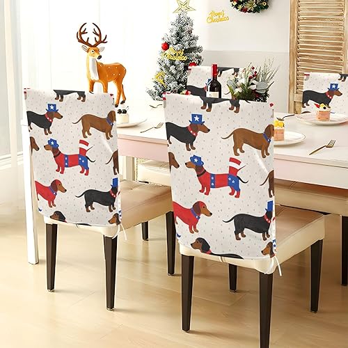 Miniatura 4 de 4th of July Independence Day Brown Dachshund Decorative Chair Back Covers for Retro Dining Chairs Anti-Dust Kitchen Chair Covers cubre sillas para
