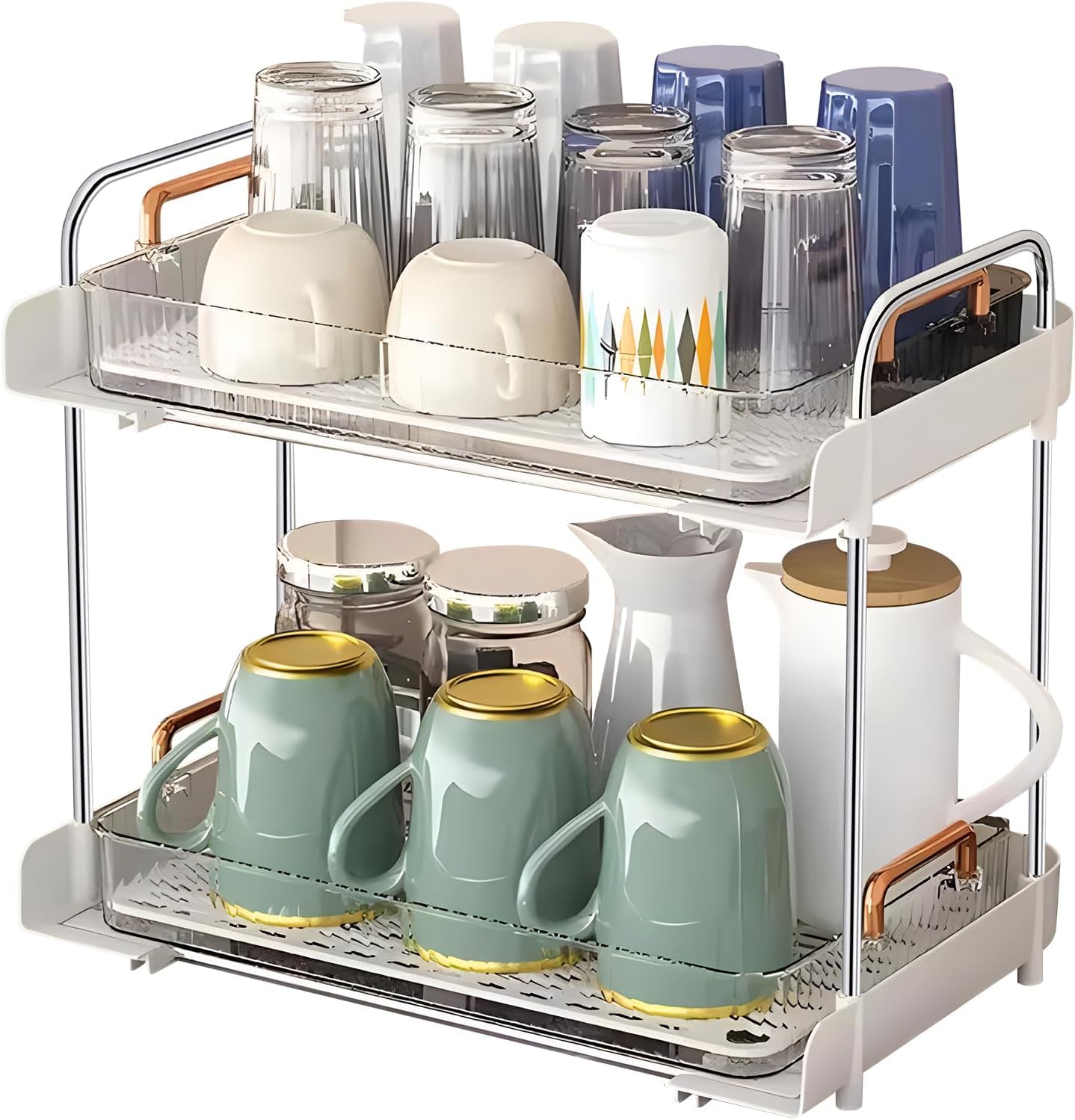 KASTWAVE Mugs Drying Rack with Drain Tray Water Cup Drying Rack Coffee Cup Storage Shelf Cups and Mugs Storage Organizer for Desktop and Countertop Decor White