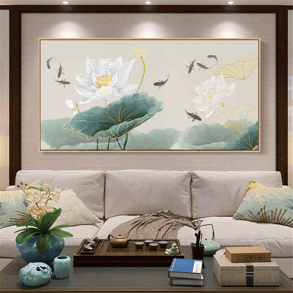 5D "zrób to sam" malarstwo diamentowe dla dorosłych, kompletny zestaw Lotus Goldfish 80 x 160 cm, diamentowy obraz, kryształ, stras, haft krzyżykowy, zestaw do haftu, duży diament, sztuka rzemiosło artystyczne, dekoracja ścienna