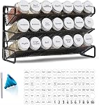 SpaceAid 4 Tier Spice Rack Organizer with 28 Spice Jars, 386 Spice Labels, Chalk Marker and Funnel Set for Cabinet, Countertop, Pantry, Cupboard or Door & Wall Mount