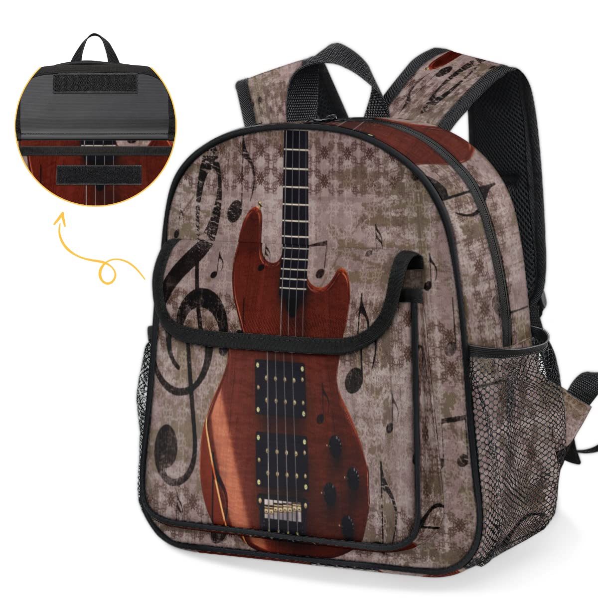 Muzyka vintage, gitara dla dzieci, plecaki dla chłopców, dziewczynek, gitara retro, malucha, lekki plecak, szkolna torba na książki, wielobarwny