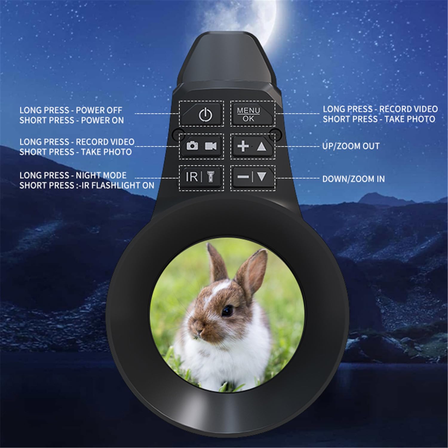 Monocular Telescopio de Visión Nocturna Digital NV4AS Iluminador Infrarrojo con Fotografía y Grabación Vídeo en 1080P para Caza Acampada Vigilancia Exploración