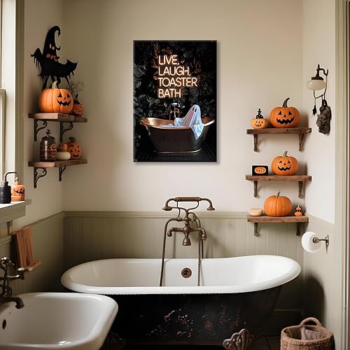 Miniatura 5 de Arte de pared de fantasma gótico, divertido póster de tostadora de risa en vivo, decoración de Halloween, lienzo espeluznante de bruja, lindo