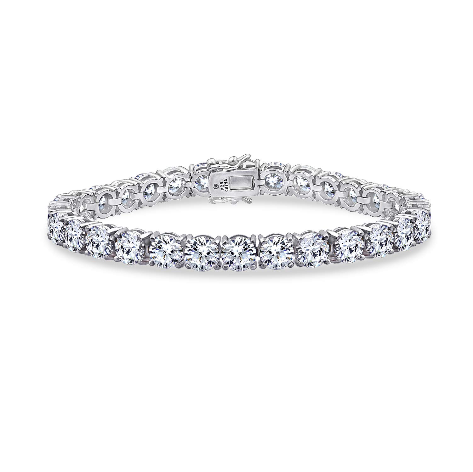 Amazon Collection Platinum Plated Sterling Silver Tennis Bracelet set with Round Cut Infinite Elements Cubic Zirconia, 7.25"