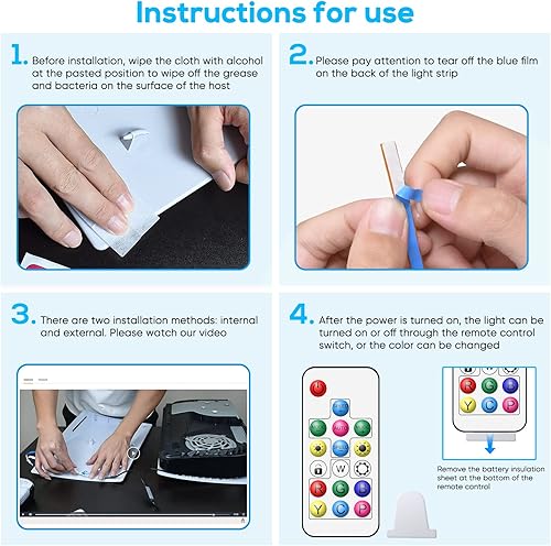 Miniatura 5 de Tira de luz LED para PS5 tiras de luz LED 5050 RGB 7 colores modos de bricolaje cambio de color y regulable con control remoto IR y alimentación USB