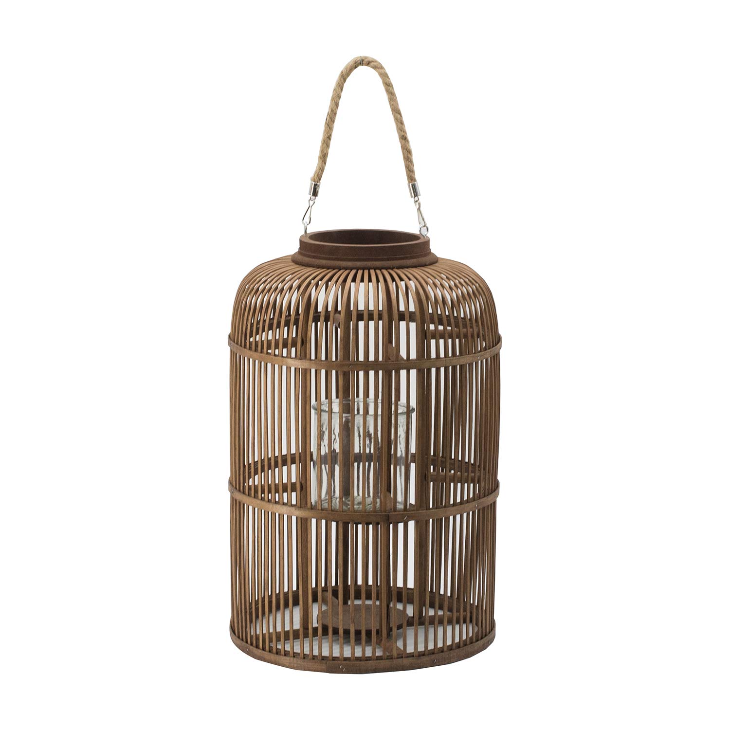 A&B Home Small Hanging Bamboo Lantern,Hanging Pendent Light,Hanging Candle Holder with Bamboo Handle,Diameter 12.5X19 Inch