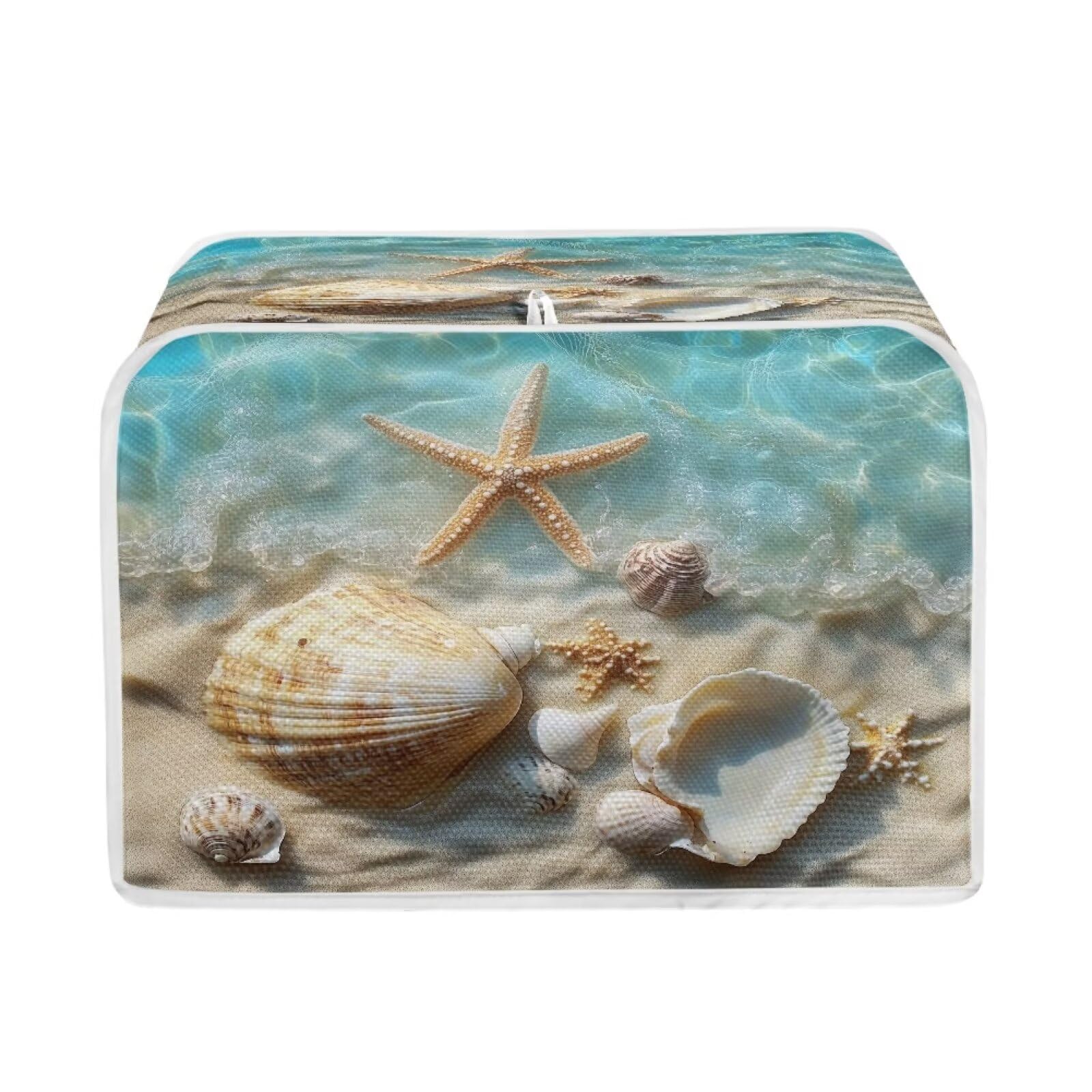 Talayituse Starfish Seashell Beach Print Toaster Cover 4 Slice Wide Slot, Lightweight Bread Maker Cover Dust Protection Washable Appliance Bag, M