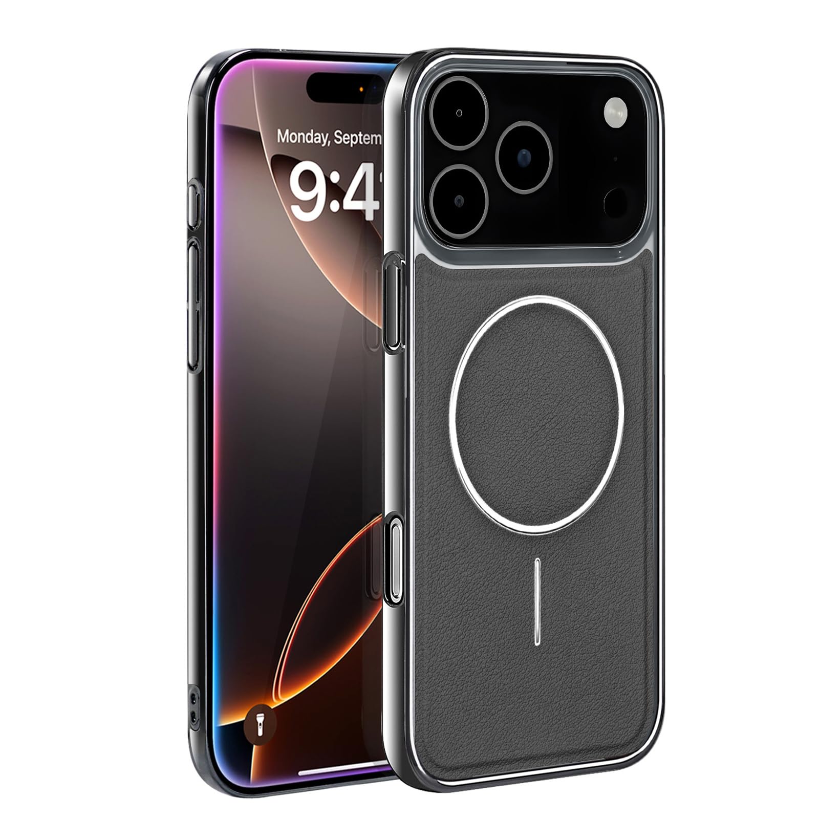 Coque iPhone 17 mince anti-empreinte en cuir gris compatible charge sans fil pour usage intensif