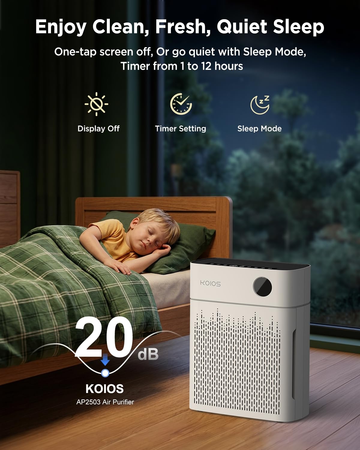 Purificadores de aire para el hogar, habitación grande de hasta 2500 pies cuadrados, purificador de aire KOIOS H13 HEPA con filtro lavable, PM2.5 AQI, modo de sueño de 22 dB, limpiador de aire para