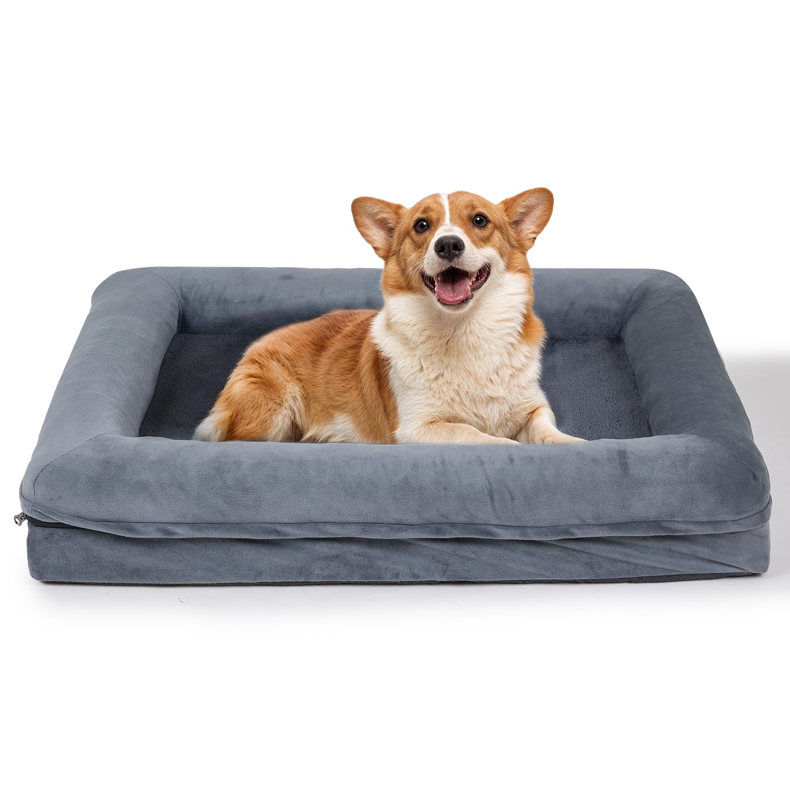 The Fellie Large Dog Bed, Orthopedic Dog Beds with Removable Washable Cover, Memory Foam Dogs Sofa with Non-Skid Bottom, Soft Flannel Pet Couch Bed Mattress for Crate, Waterproof Pet Couch, 76x58x14cm