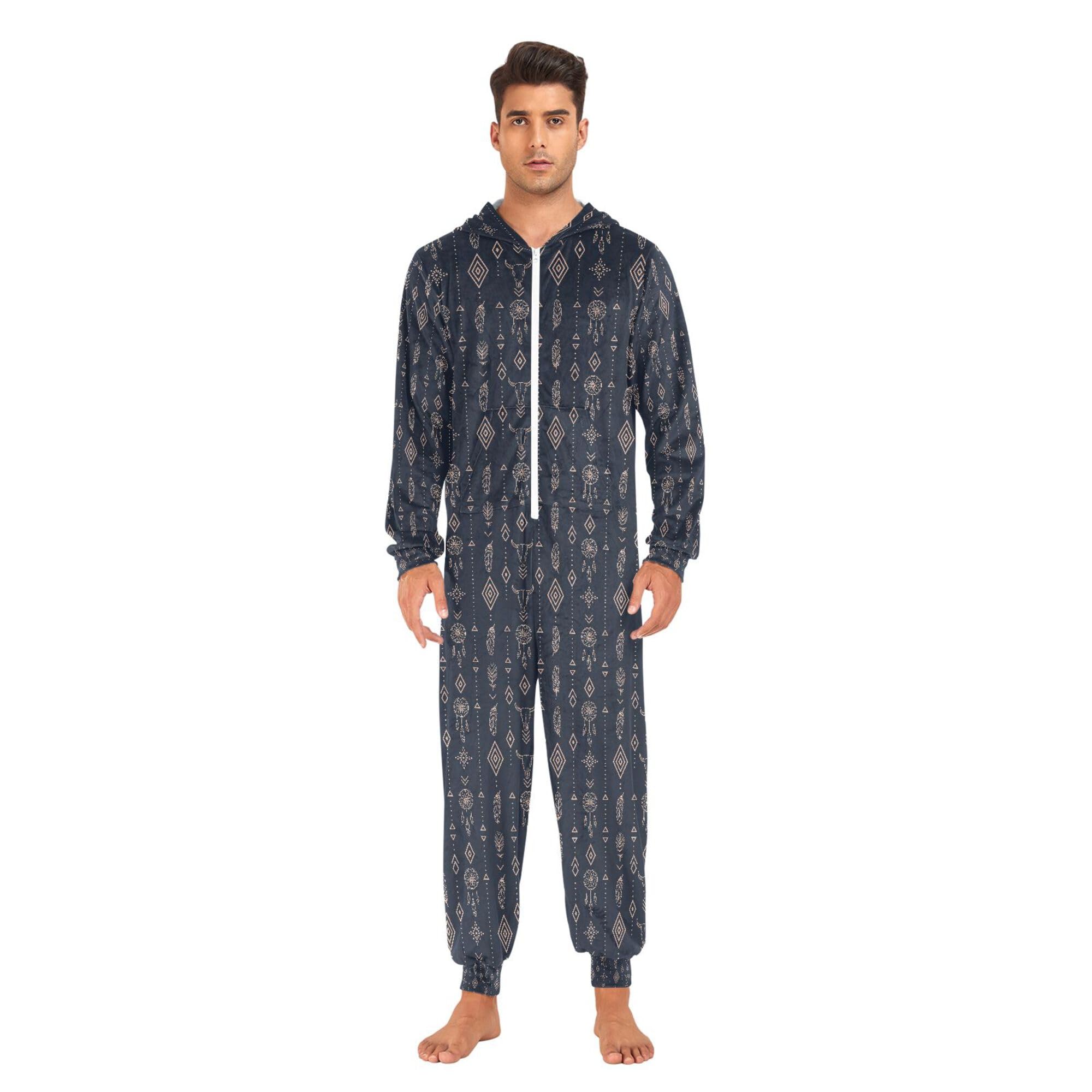 Onesie dla mężczyzn piżama z kapturem damskie zestawy piżam zachodnich czaszki byka i geometryczna bielizna nocna