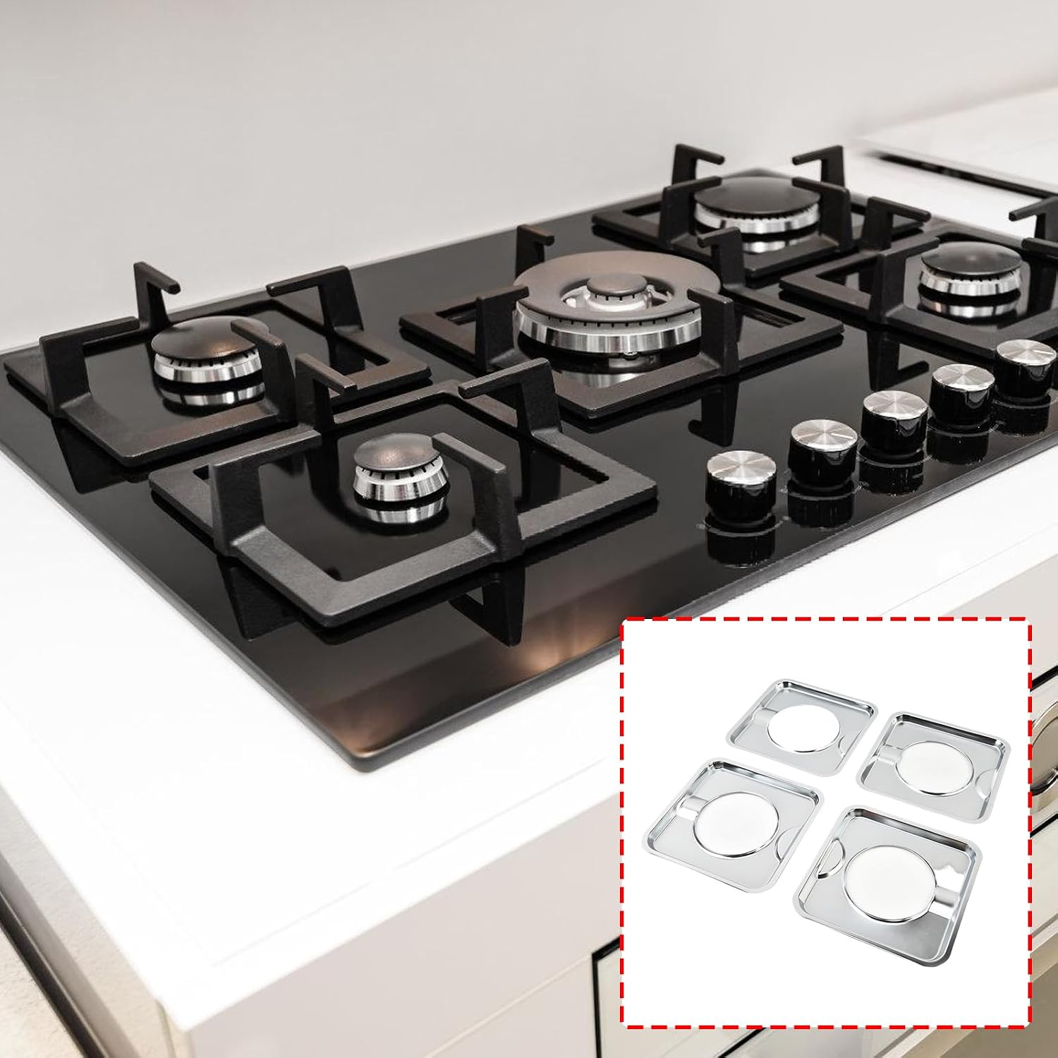 Pack of 4 Square Drip Pans for Heating Area Constructed from Electroplated Iron Featuring Simple Setup and Size 19.5X19.5Cm Kitchen Drip Pans