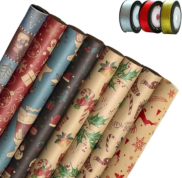 8 sztuk, papier do pakowania prezentów na Boże Narodzenie, papier do pakowania prezentów na Boże Narodzenie, piękny papier do pakowania prezentów na Boże Narodzenie, opakowanie prezentowe na Boże Narodzenie.