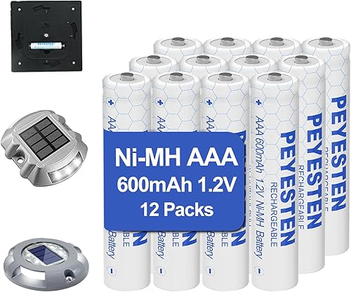 Baterías recargables AAA, baterías solares Ni-MH de 600 mAh, triple A de alta capacidad 1.2 V precargadas para luces solares al aire libre, luces de