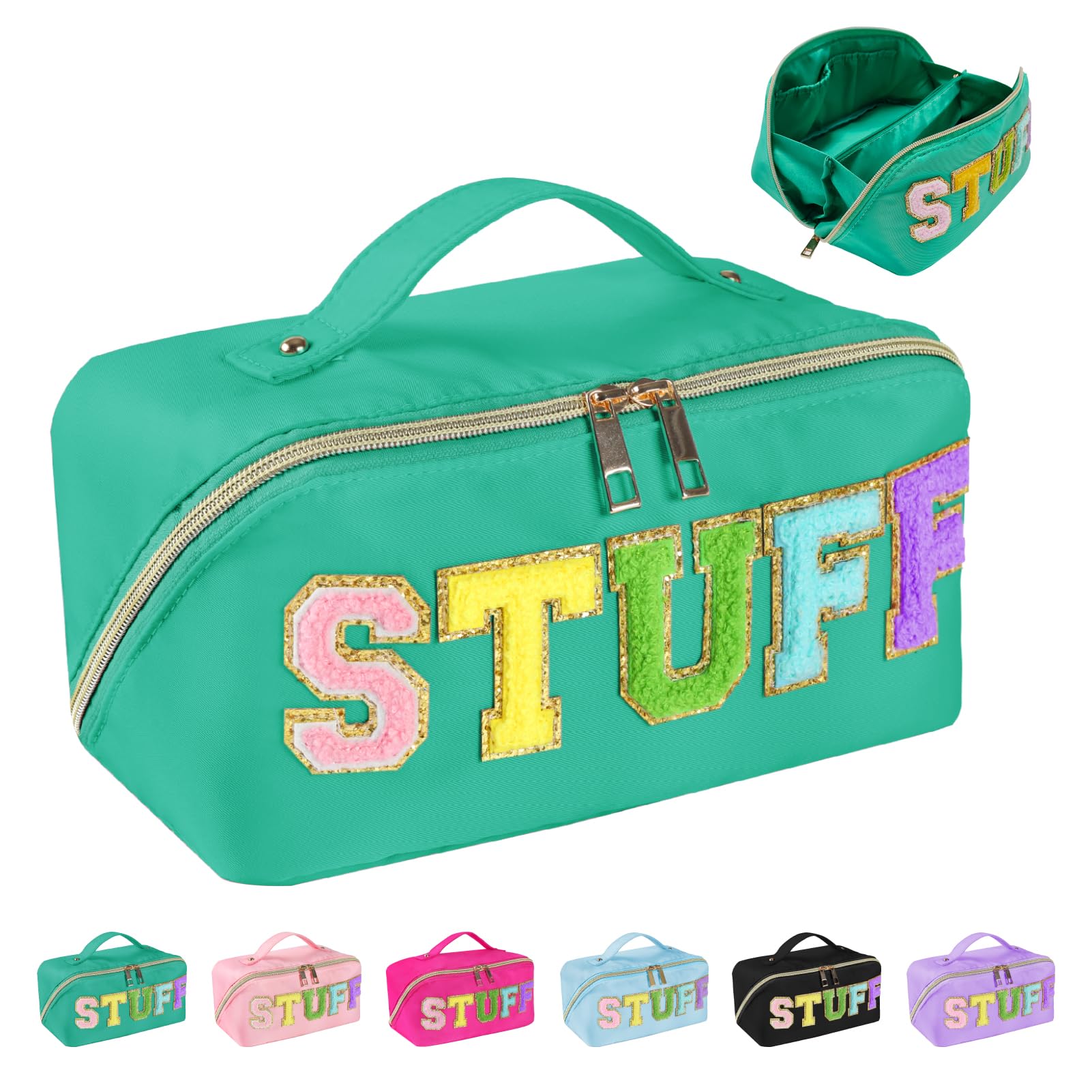 Huifen Preppy Stuff Makeup Bag, Stoney Clover Travel Toiletry Bag Chenille Letter Make Up Bags Girls Cute Cosmetic Bag Stuff Pouch Wedding Birthday