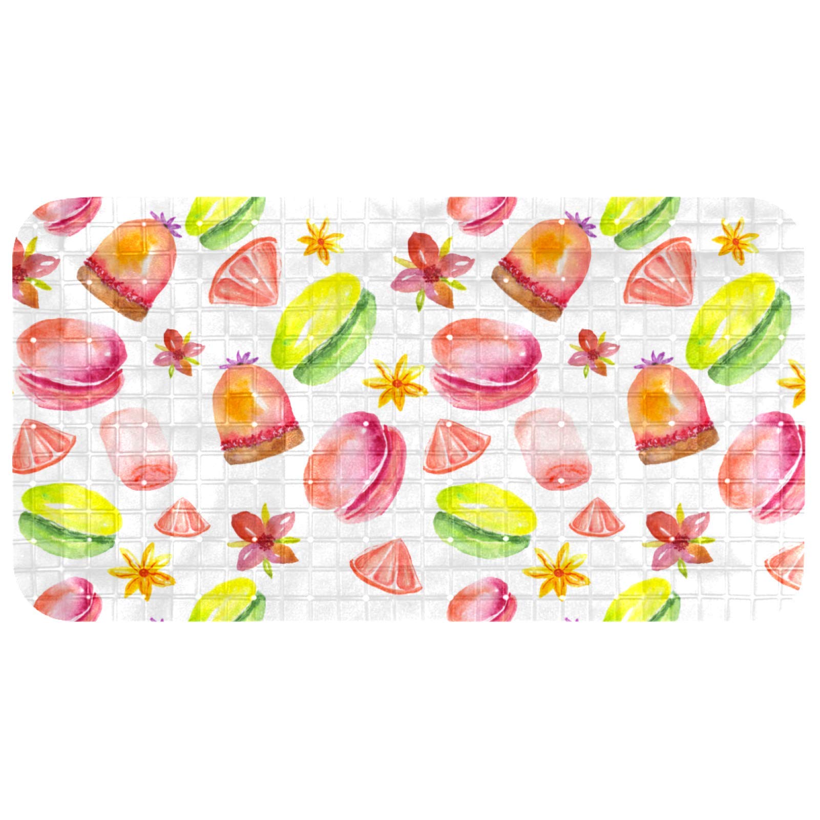 Tapis de bain ovale style spa et gâteaux colorés pour une salle de bain zen